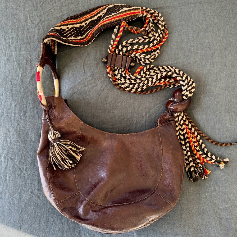 Limon Piel - Brown Leather Crossbody Bag with Colorful Woven Strap - Picture 4 of 8